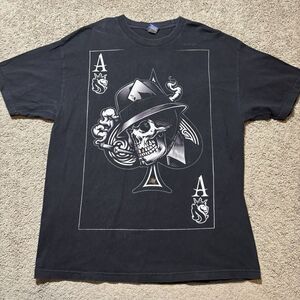 Vintage OG Abel Ace Of Spades Black Graphic T-Shirt Mens XL Cotton Y2K Skull
